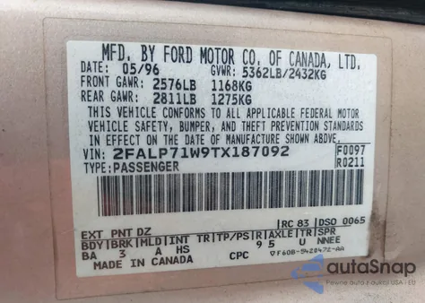 1996 Ford Crown Victoria Police Interceptor из США, поврежденный, VIN 2FALP71W9TX187092